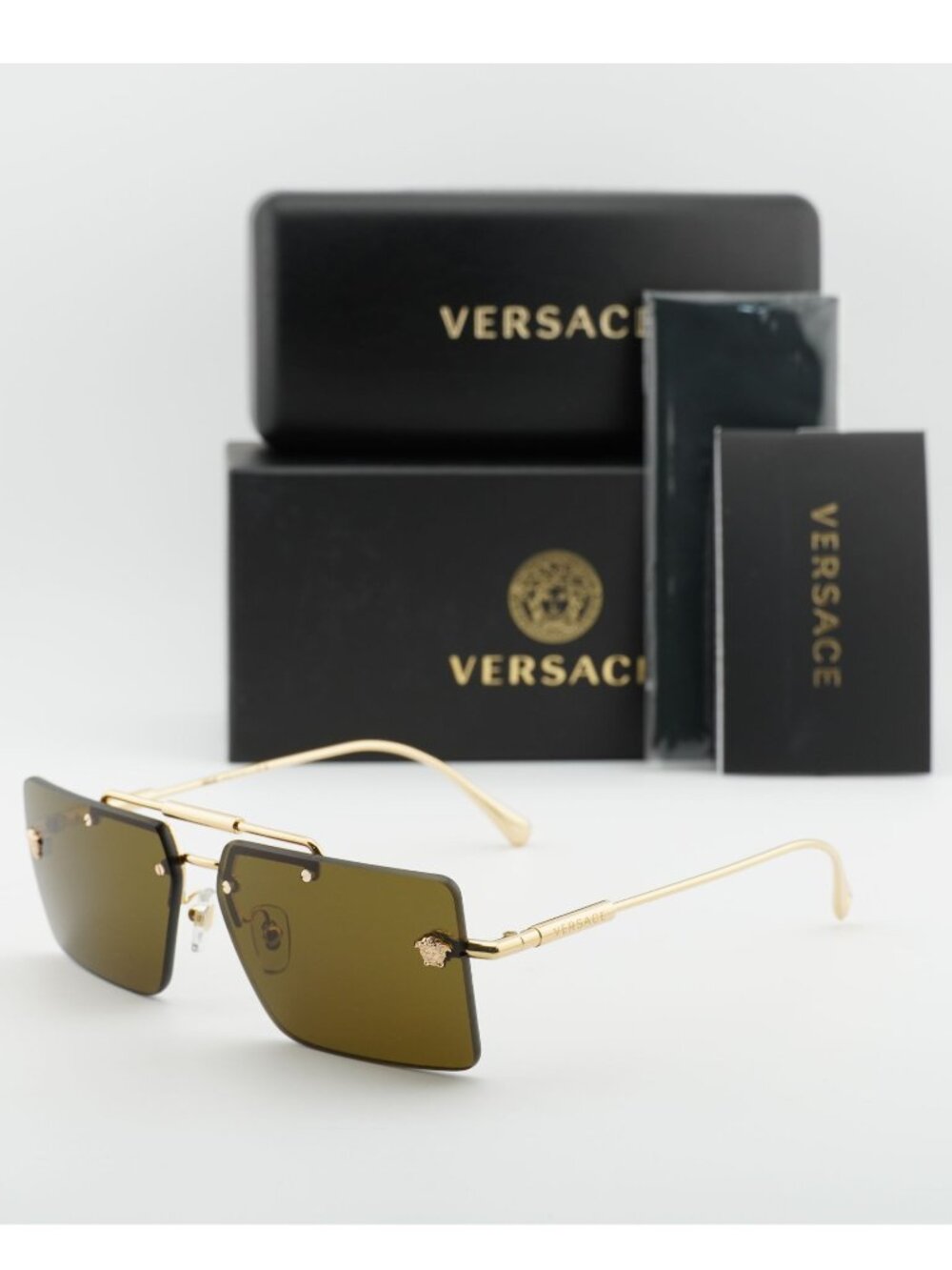Versace VE2245 100273 Rectangle Sunglasses – Gold/Brown Gradient